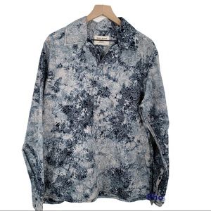 DKNY Jeans Tie-Dyed Bleached Paisley Faded Mens Collar Shirt L